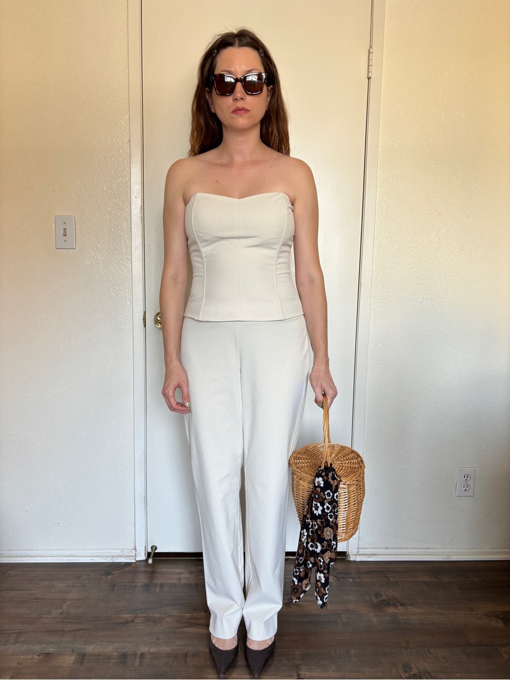 Vintage Y2K The Limited Cream Strapless Corset and Pants Set